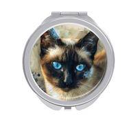 ERSTSNCK Siamese Cat Art Compact Mirror for Purse, Double-Sided 1x/2x Magnifying Metal Pocket Makeup Mirrors, Folding Mini Vanity Mirror, Handheld Round Travel Cosmetic Mirrors for Women