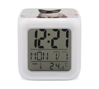 ERSTSNCK Siamese Cat Art Night Light Alarm Clock LED Display Alarms for Bedroom Smart Digital Alarm Clock Wtih 7 Colorful Ambient Lights Sleep Timer for Heavy Sleepers Simple Operation