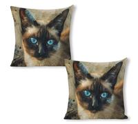 ERSTSNCK Siamese Cat Art Pillow Covers 18"x18"（2pcs） Linen Throw Pillow Covers - Double Sided Decorative Square Cushion Cases for Sofa, Bed, Chair (No Insert Included)