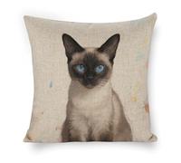 ERSTSNCK Siamese Cat Art Pillow Covers 18"x18" Linen Throw Pillow Covers - Double Sided Decorative Square Cushion Cases for Sofa, Bed, Chair (No Insert Included)