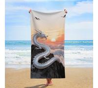 ERSTSNCK Silver Dragon Circling Beach Towel Oversized 31" X 63" Absorbent Towels Quick Dry Pool Towel Lightweight Bath Towels Sandproof Beach Blanket for Gym Swimming Sports Travel Gifts