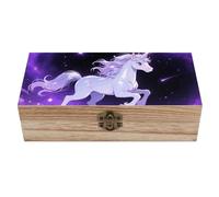 ERSTSNCK Silver Horse Wooden Storage Box Elegant Retro Jewelry Box with Hinged Lid Decorative Keepsake Boxes Decor Handmade Organizer Boxes for Wedding, Party, Gift, Diy Craft, Home Decor
