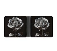 ERSTSNCK Silver Rose Gothic Wallet for Men Bifold Rfid Blocking Slim Money Clip Front Pocket Wallet Card Holder