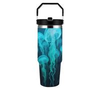 ERSTSNCK Siphonophore 30oz Tumbler Large Capacity Car Cup with Handle And Straw Lid Stainless Steel Travel Mug Double Wall Vacuum Insulated Cup Leak-Proof for Outdoor Home Use