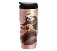 ERSTSNCK Sloth with Musical Notes on Background 12 Oz Travel Coffee Mug Vacuum Insulated Travel Mug Leakproof Cup with Lid Reusable Coffee Tumbler for Hot And Cold Drinks, Gift for Men And Women