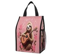 ERSTSNCK Sloth with Musical Notes on Background Insulated Lunch Bag Leakproof Insulated Cooler Bags Reusable Cooler Tote Foldable Lunchbox for Adult Women Men for Work Travel Picnic