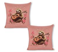 ERSTSNCK Sloth with Musical Notes on Background Pillow Covers 18"x18"（2pcs） Linen Throw Pillow Covers - Double Sided Decorative Square Cushion Cases for Sofa, Bed, Chair (No Insert Included)