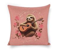 ERSTSNCK Sloth with Musical Notes on Background Pillow Covers 18"x18" Linen Throw Pillow Covers - Double Sided Decorative Square Cushion Cases for Sofa, Bed, Chair (No Insert Included)