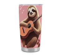 ERSTSNCK Sloth with Musical Notes on Background Tumbler with Lid And Straw, 20 OZ Stainless Steel Water Bottle Travel Coffee Mug Double Wall Insulated Cup Gifts for Women Men