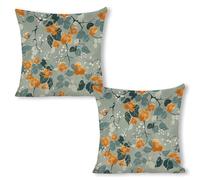 ERSTSNCK Small Orange Flowers Pillow Covers 18"x18"（2pcs） Linen Throw Pillow Covers - Double Sided Decorative Square Cushion Cases for Sofa, Bed, Chair (No Insert Included)