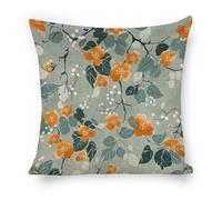 ERSTSNCK Small Orange Flowers Pillow Covers 18"x18" Linen Throw Pillow Covers - Double Sided Decorative Square Cushion Cases for Sofa, Bed, Chair (No Insert Included)