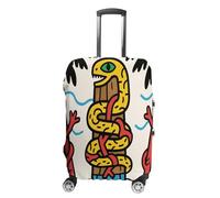 ERSTSNCK Snake Totem Pole Luggage Suitcase Covers Elastic Washable Cute Luggage Protector Travel Suitcase Protective Cover For Adult (Fit 19-32 Inch Luggages), white, Small, Snake Totem Pole