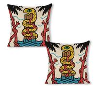ERSTSNCK Snake Totem Pole Pillow Covers 18"x18"（2pcs） Linen Throw Pillow Covers - Double Sided Decorative Square Cushion Cases for Sofa, Bed, Chair (No Insert Included)
