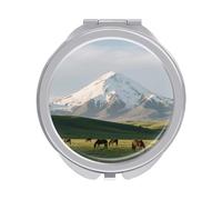 ERSTSNCK Snow - Capped Mountain Compact Mirror for Purse, Double-Sided 1x/2x Magnifying Metal Pocket Makeup Mirrors, Folding Mini Vanity Mirror, Handheld Round Travel Cosmetic Mirrors for Women