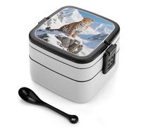 ERSTSNCK Snow Leopard Bento Box 1000ml Leak Proof Lunch Container with Removable Dividers & Spoon - BPA-Free PP Stackable Lunch Box for Work, Office, Picnic, Travel, Dining Out