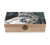 ERSTSNCK Snow Leopard Wooden Storage Box Elegant Retro Jewelry Box with Hinged Lid Decorative Keepsake Boxes Decor Handmade Organizer Boxes for Wedding, Party, Gift, Diy Craft, Home Decor