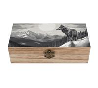 ERSTSNCK Snow Mountain Lone Wolf Wooden Storage Box Elegant Retro Jewelry Box with Hinged Lid Decorative Keepsake Boxes Decor Handmade Organizer Boxes for Wedding, Party, Gift, Diy Craft, Home Decor