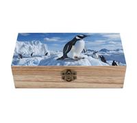 ERSTSNCK Snow Mountain Penguin Wooden Storage Box Elegant Retro Jewelry Box with Hinged Lid Decorative Keepsake Boxes Decor Handmade Organizer Boxes for Wedding, Party, Gift, Diy Craft, Home Decor