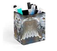 ERSTSNCK Snow Owl Pen Holder, Pencil Holder Desktop Stationery Organizer Square Leather Pencil Cup Makeup Brush Storage Box for Office Home And Stationary Supplies