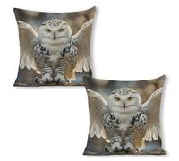 ERSTSNCK Snow Owl Pillow Covers 18"x18"（2pcs） Linen Throw Pillow Covers - Double Sided Decorative Square Cushion Cases for Sofa, Bed, Chair (No Insert Included)