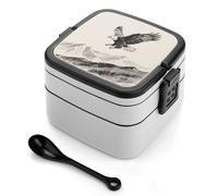 ERSTSNCK Soaring Eagle Bento Box 1000ml Leak Proof Lunch Container with Removable Dividers & Spoon - BPA-Free PP Stackable Lunch Box for Work, Office, Picnic, Travel, Dining Out