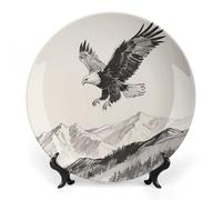 ERSTSNCK Soaring Eagle Ceramic Decorative Plate 7inch Bone China Wall Hanging Ornament Plates Bohemian Style Dinner Plate with Stand Cabinet Display Plates for Home Art Decor