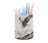 ERSTSNCK Soaring Eagle Pen Holder, Pencil Holder Desktop Stationery Organizer Round Leather Pencil Cup Makeup Brush Storage Box for Office Home And Stationary Supplies