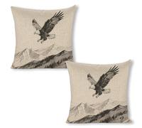 ERSTSNCK Soaring Eagle Pillow Covers 18"x18"（2pcs） Linen Throw Pillow Covers - Double Sided Decorative Square Cushion Cases for Sofa, Bed, Chair (No Insert Included)