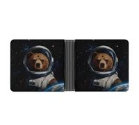 ERSTSNCK Space Astronaut Bear Wallet for Men Bifold Rfid Blocking Slim Money Clip Front Pocket Wallet Card Holder