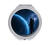 ERSTSNCK Space Astronaut Compact Mirror for Purse, Double-Sided 1x/2x Magnifying Metal Pocket Makeup Mirrors, Folding Mini Vanity Mirror, Handheld Round Travel Cosmetic Mirrors for Women