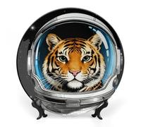 ERSTSNCK Space Astronaut Tiger Ceramic Decorative Plate 10inch Bone China Wall Hanging Ornament Plates Bohemian Style Dinner Plate with Stand Cabinet Display Plates for Home Art Decor