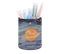 ERSTSNCK Space Themed Art Pen Holder, Pencil Holder Desktop Stationery Organizer Round Leather Pencil Cup Makeup Brush Storage Box for Office Home And Stationary Supplies