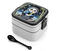 ERSTSNCK Spacesuit - Helmet Panda Bento Box 1000ml Leak Proof Lunch Container with Removable Dividers & Spoon - BPA-Free PP Stackable Lunch Box for Work, Office, Picnic, Travel, Dining Out