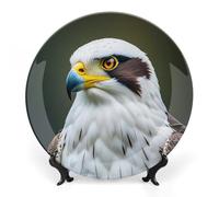 ERSTSNCK Spear Falcon, White Eagle Ceramic Plate 7inch Decorative Bone China Wall Hanging Ornament Plates Bohemian Style Dinner Plate with Display Stand Cabinet Display Plates for Home Art Decor