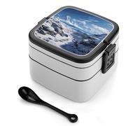 ERSTSNCK Spectacular Snowy Mountains Bento Box 1000ml Leak Proof Lunch Container with Removable Dividers & Spoon - BPA-Free PP Stackable Lunch Box for Work, Office, Picnic, Travel, Dining Out