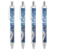 ERSTSNCK Spectacular Snowy Mountains Black Ballpoint Pens Fine Point (0.5mm) Black Ink Pen Retractable Ball Point Pens with Comfortable Full Grip for Journaling, And Office Writing Ideal 4 PCS