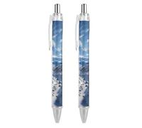 ERSTSNCK Spectacular Snowy Mountains Black Ballpoint Pens Fine Point (0.5mm) Black Ink Pen Retractable Ball Point Pens with Comfortable Full Grip for Journaling, And Office Writing Ideal 2 PCS