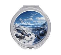 ERSTSNCK Spectacular Snowy Mountains Compact Mirror for Purse, Double-Sided 1x/2x Magnifying Metal Pocket Makeup Mirrors, Folding Mini Vanity Mirror, Handheld Round Travel Cosmetic Mirrors for Women