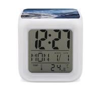 ERSTSNCK Spectacular Snowy Mountains Night Light Alarm Clock LED Display Alarms for Bedroom Smart Digital Alarm Clock Wtih 7 Colorful Ambient Lights Sleep Timer for Heavy Sleepers Simple Operation