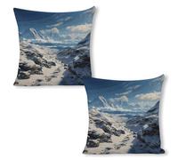 ERSTSNCK Spectacular Snowy Mountains Pillow Covers 18"x18"（2pcs） Linen Throw Pillow Covers - Double Sided Decorative Square Cushion Cases for Sofa, Bed, Chair (No Insert Included)