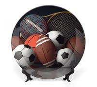 ERSTSNCK Sports Themed Ceramic Plate 6inch Decorative Bone China Wall Hanging Ornament Plates Bohemian Style Dinner Plate with Display Stand Cabinet Display Plates for Home Art Decor