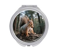 ERSTSNCK Squirrel Compact Mirror for Purse, Double-Sided 1x/2x Magnifying Metal Pocket Makeup Mirrors, Folding Mini Vanity Mirror, Handheld Round Travel Cosmetic Mirrors for Women