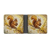 ERSTSNCK Squirrel Forsythia Branch Wallet for Men Bifold Rfid Blocking Slim Money Clip Front Pocket Wallet Card Holder