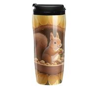 ERSTSNCK Squirrel in Sunflower 12 Oz Travel Coffee Mug Vacuum Insulated Travel Mug Leakproof Cup with Lid Reusable Coffee Tumbler for Hot And Cold Drinks, Gift for Men And Women