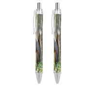 ERSTSNCK Squirrel in The Woods Black Ballpoint Pens Fine Point (0.5mm) Black Ink Pen Retractable Ball Point Pens with Comfortable Full Grip for Journaling, And Office Writing Ideal 2 PCS