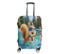 ERSTSNCK Squirrel Pool Joy Luggage Suitcase Covers Elastic Washable Cute Luggage Protector Travel Suitcase Protective Cover For Adult (Fit 19-32 Inch Luggages), white, L, Squirrel Pool Joy