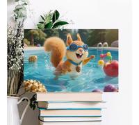 ERSTSNCK Squirrel Pool Joy Wall Decor For Living Room Large Canvas Wall Art For Bedroom Modern Office Pictures Wall Artwork Landscape Paintings Canvas Art Prints Home Decorations 18x12inch(45x30cm)