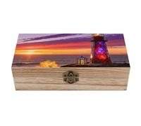 ERSTSNCK Stained Glass Lighthouse Wooden Storage Box Elegant Retro Jewelry Box with Hinged Lid Decorative Keepsake Boxes Decor Handmade Organizer Boxes for Wedding, Party, Gift, Diy Craft, Home Decor