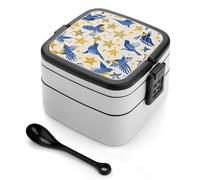 ERSTSNCK Star Bird Print Bento Box 1000ml Leak Proof Lunch Container with Removable Dividers & Spoon - BPA-Free PP Stackable Lunch Box for Work, Office, Picnic, Travel, Dining Out