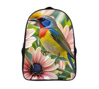 ERSTSNCK Star Bird Print Laptop Backpack for Travel Work, 16In Cute Bookbag, Computer Backpack, Casual Daypack, Flowers and Birds, 40x28x16cm